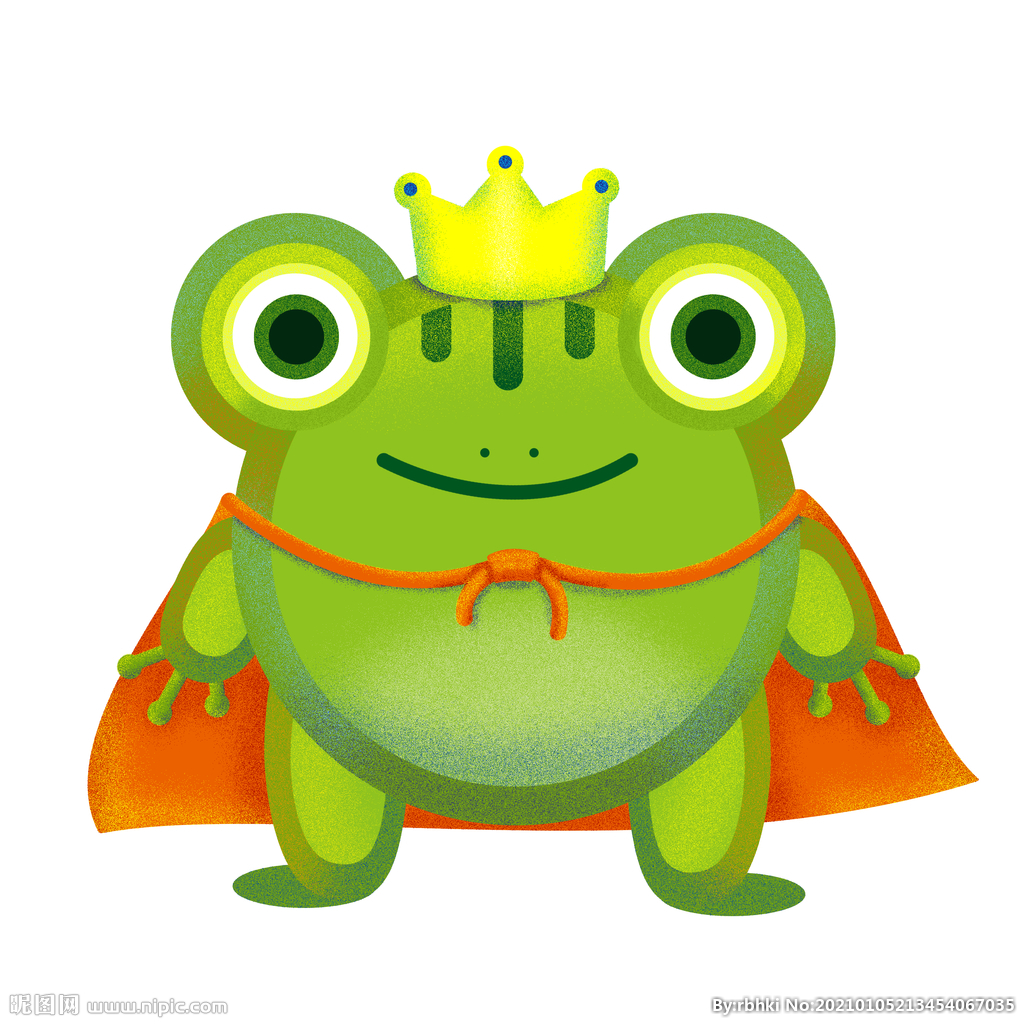 带皇冠披风的绿色可爱小青蛙