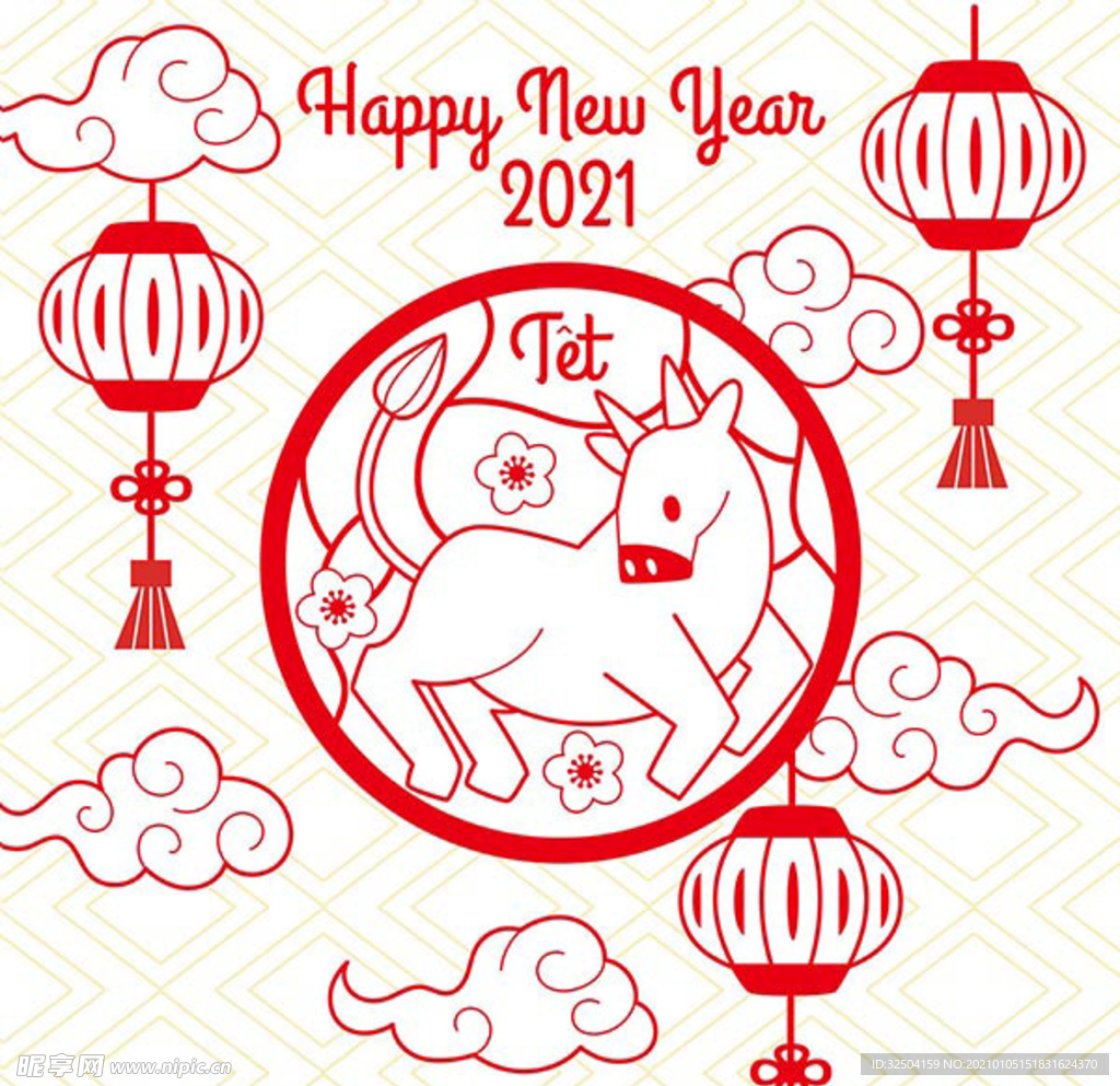 线条牛年新年海报