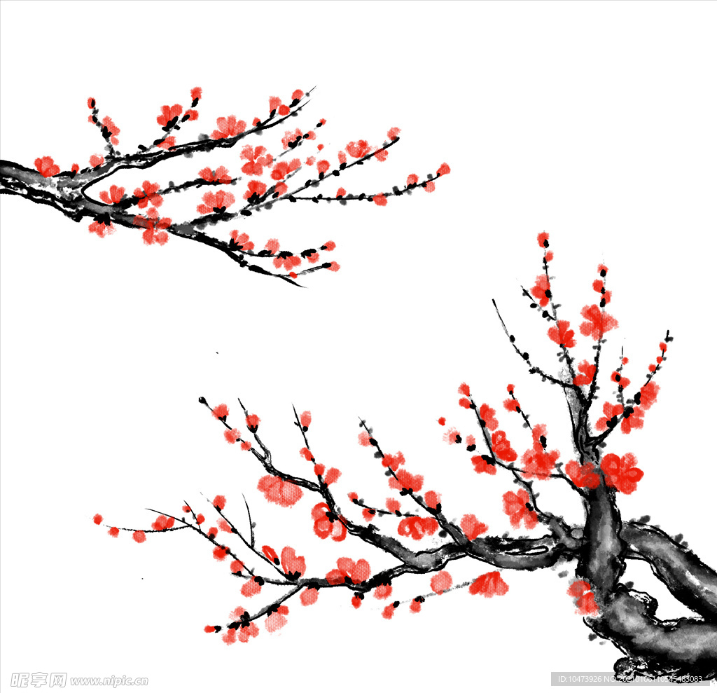 水墨梅花两支