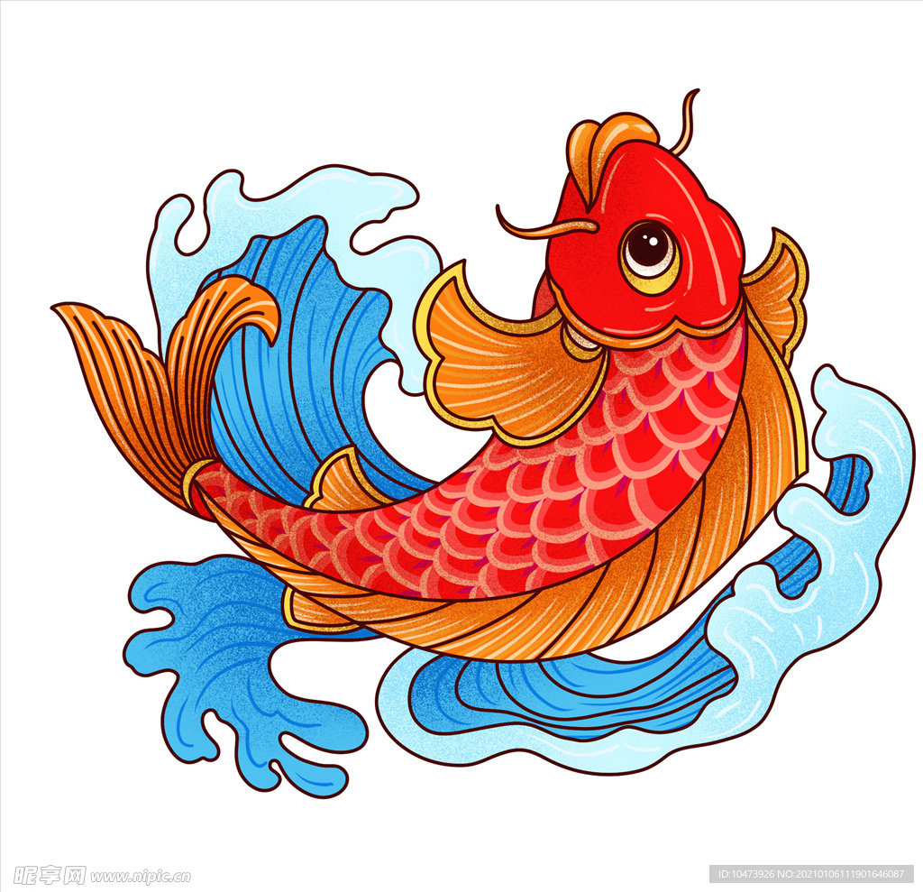 鲤鱼跳跃插画素材