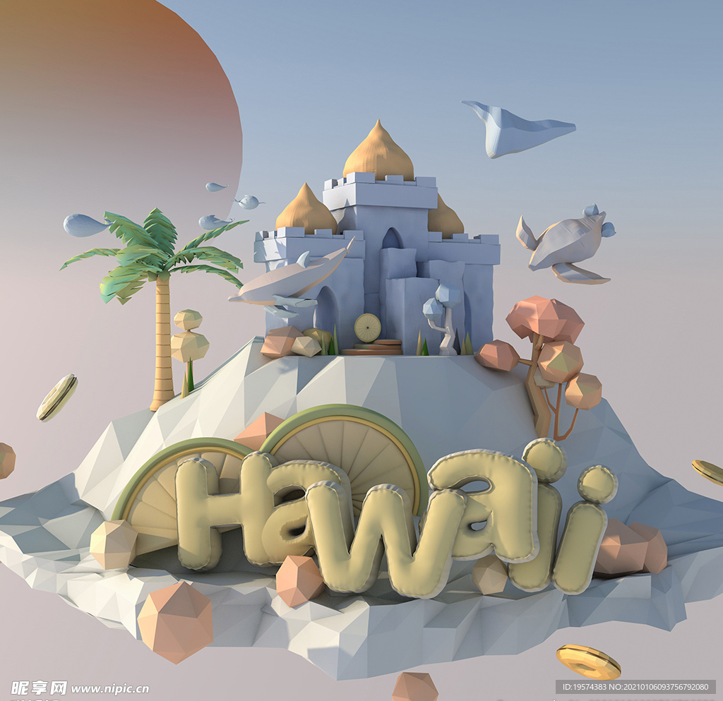 C4D模型多边形小岛场景模型
