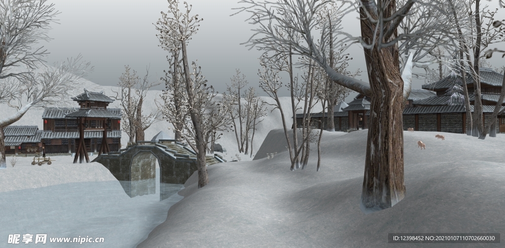 乡村雪景效果图设计