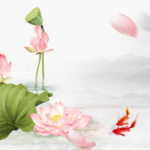 中国风水墨画 荷花锦鲤