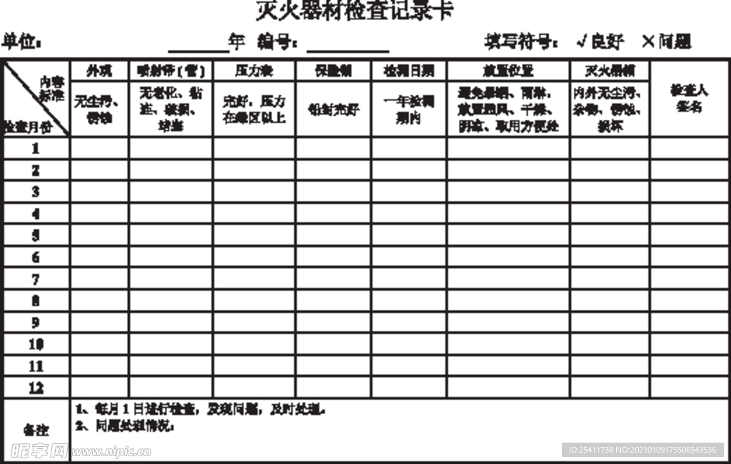 灭火器材检查记录卡