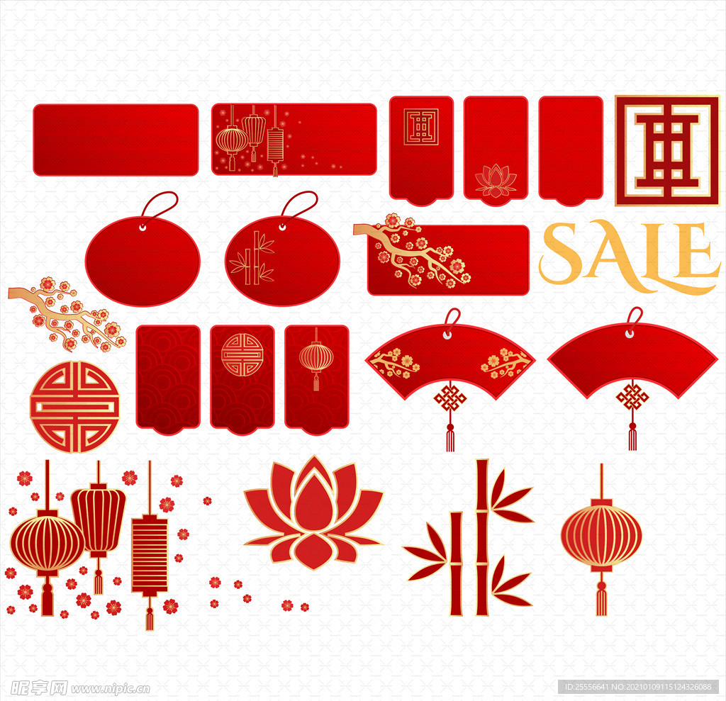 春节中国风元素 新年红色素材图