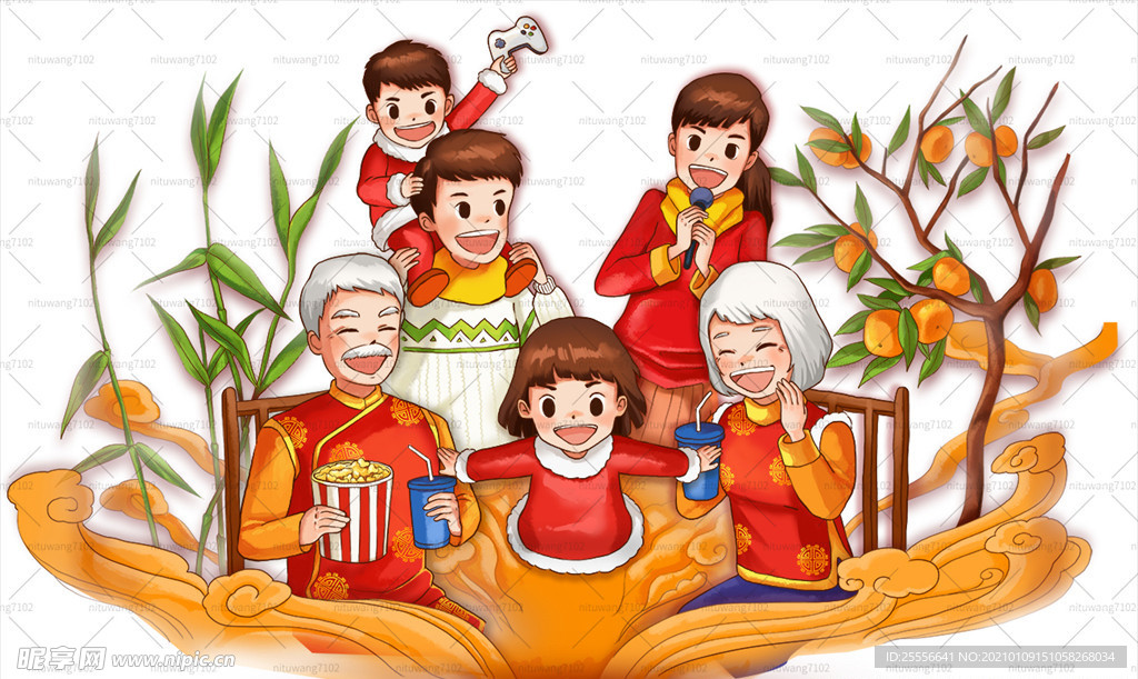 卡通一家人 春节一家人