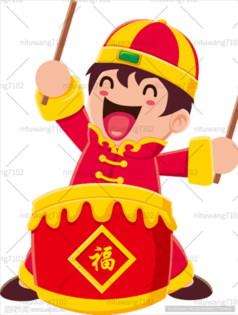 新年卡通人物 敲鼓