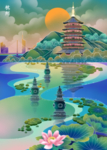 杭州地标景点插画