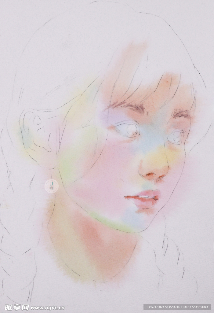 水彩人物 麻花辫少女绘画过程