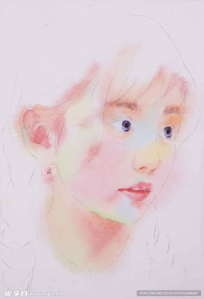 水彩人物 麻花辫少女绘画过程