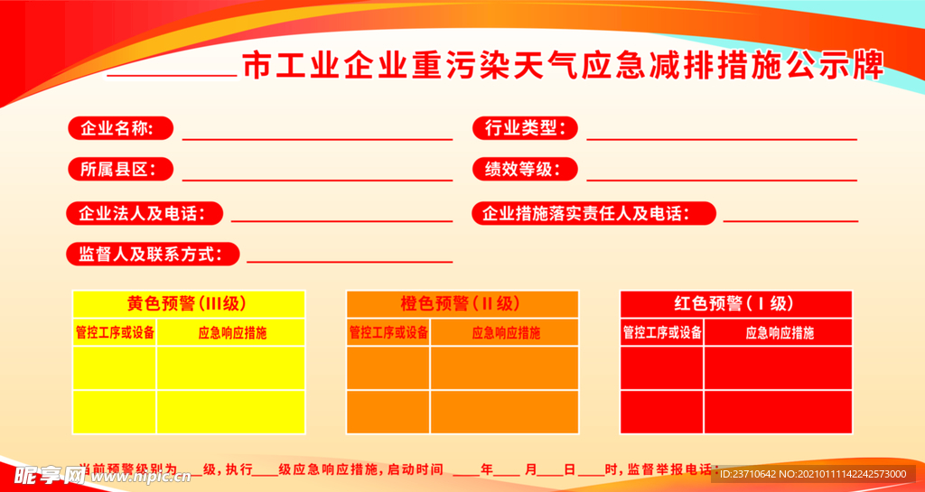 天气应急减排措施公示牌