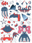 卡通手绘海洋动物淡彩简笔画水母