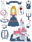 手绘童话公主城堡卡通矢量玫瑰