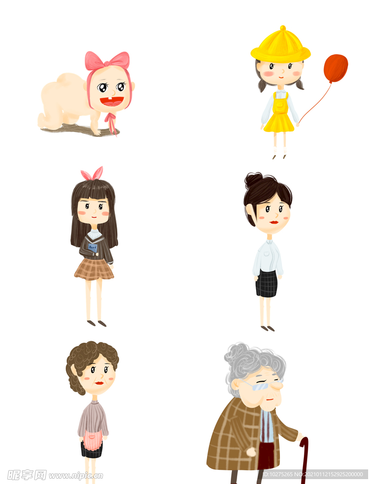 手绘人类宝宝老人青年女孩