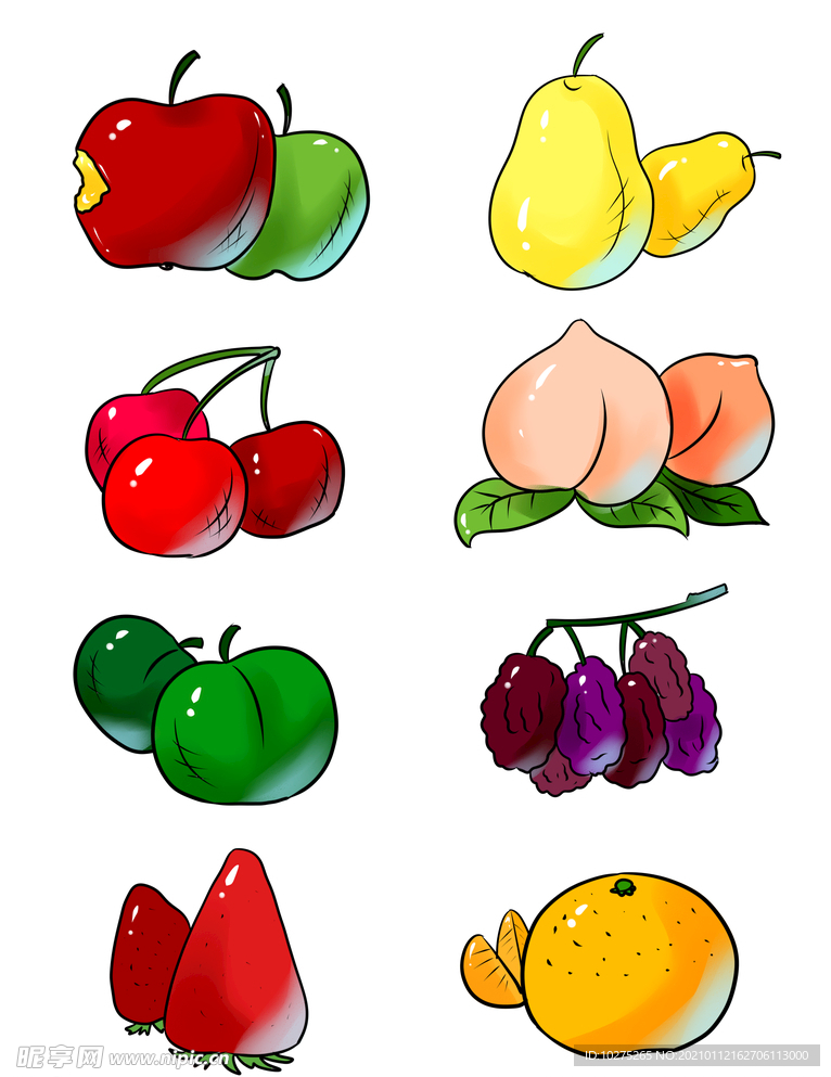 手绘矢量扁平化简约水果组合苹果