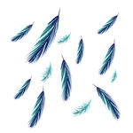 手绘漂浮羽毛蓝色插画背景素材