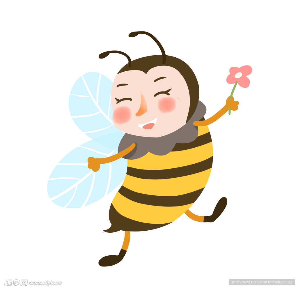 拿着小红花的蜜蜂插画