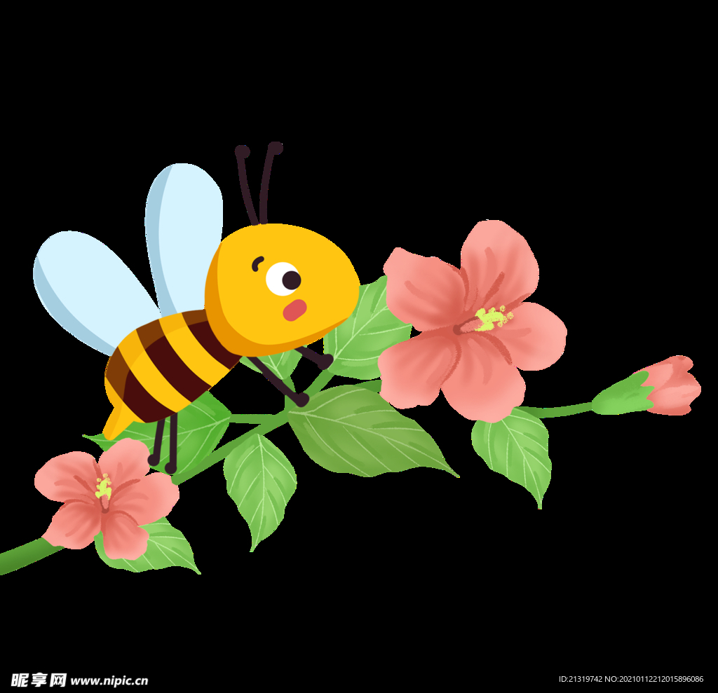 正在采花蜜的蜜蜂插画