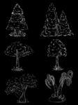 手绘粉笔画素描速写树松树椰子树