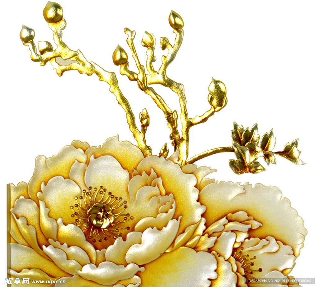 鎏金牡丹花朵元素PNG图片