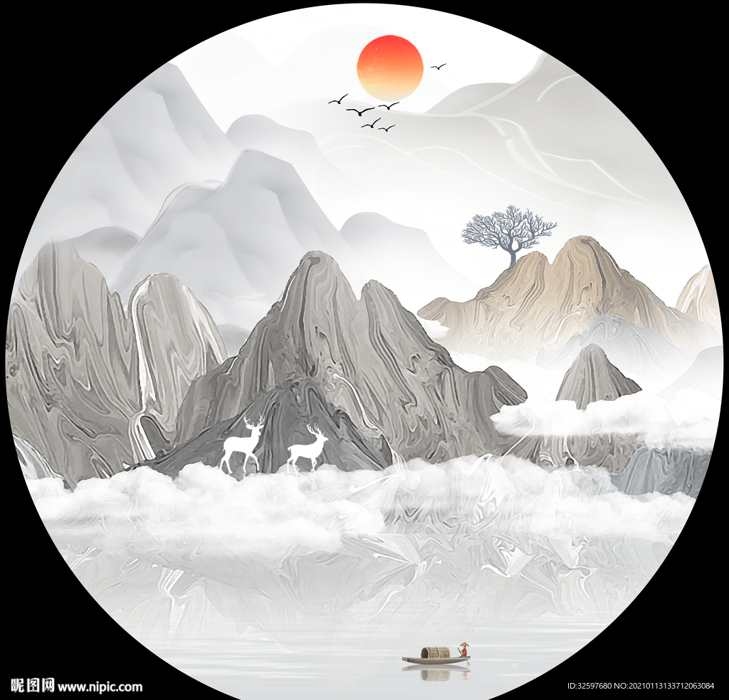 圆形意境山水