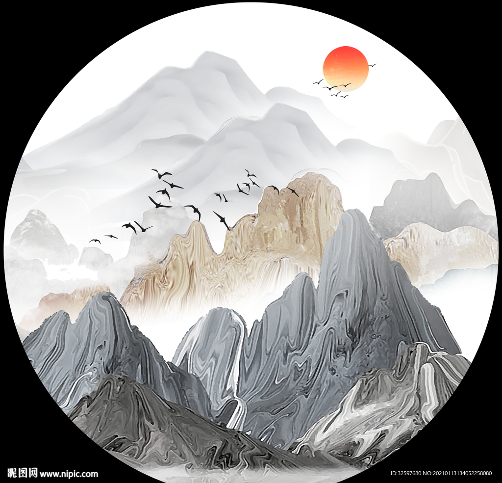 圆形意境山水