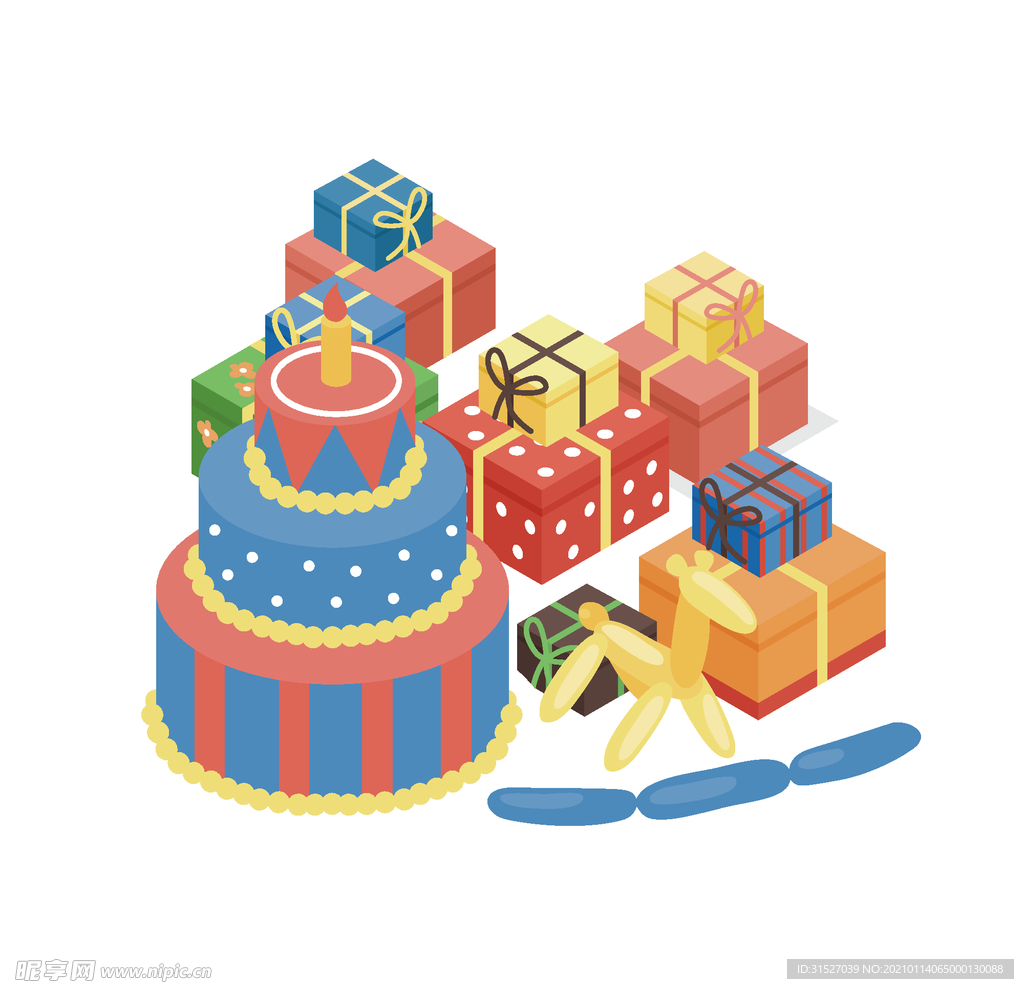 生日蛋糕和礼物盒插画