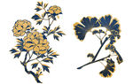 烫金牡丹银杏手绘中式插画装饰素