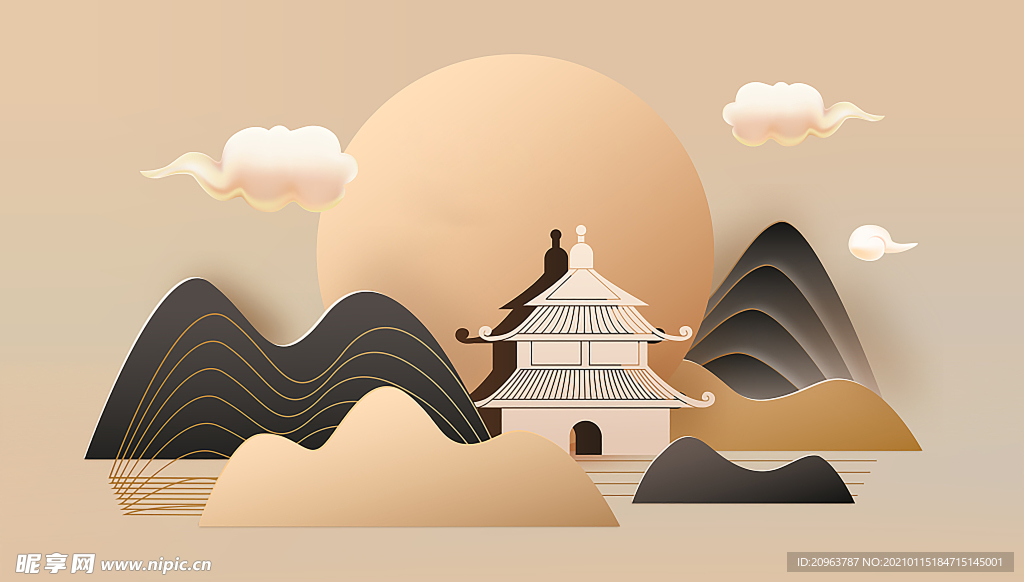 山水 意境  金色 祥云 户外