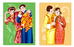 古典喜庆唯美婚纱照矢量情侣