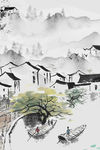 水墨村庄画