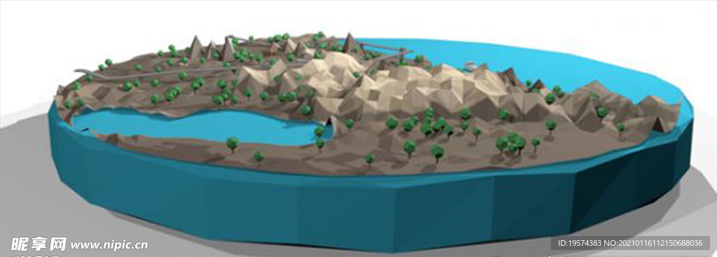 C4D模型 饼状地面体山地