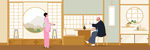 扁平化日本风格场景插画设计图片