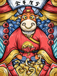 国潮牛插画