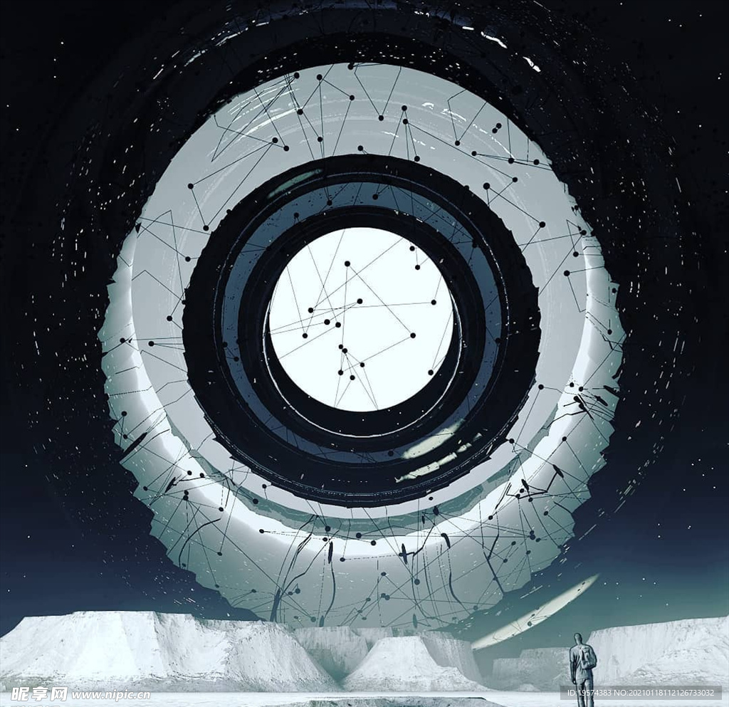 C4D模外星球太空连线发光圆球
