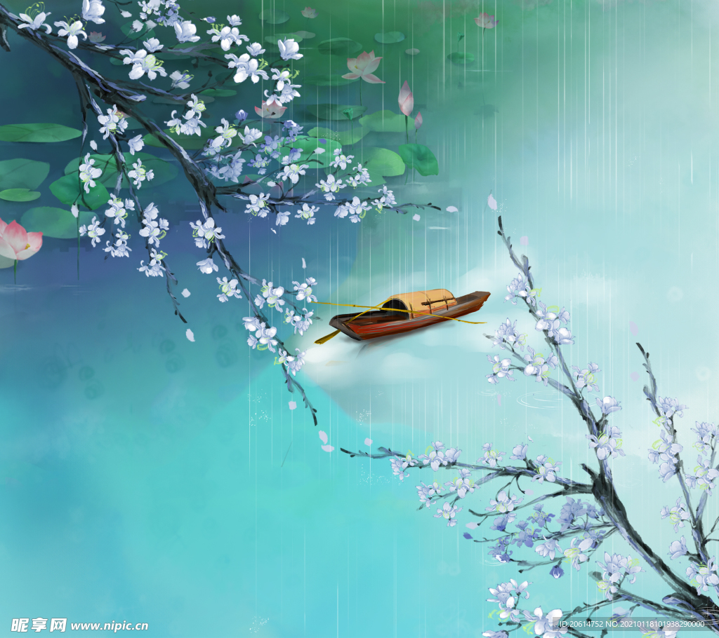 雨中的河道风景