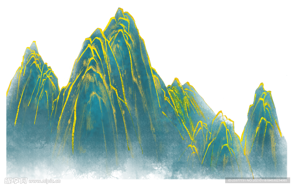 绿色山水中国风元素png