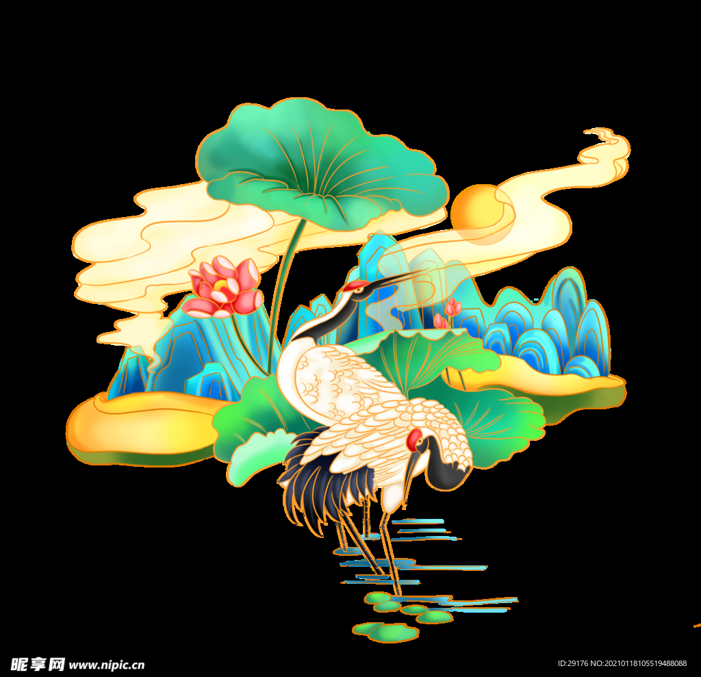 新试宫廷工笔风国潮仙鹤