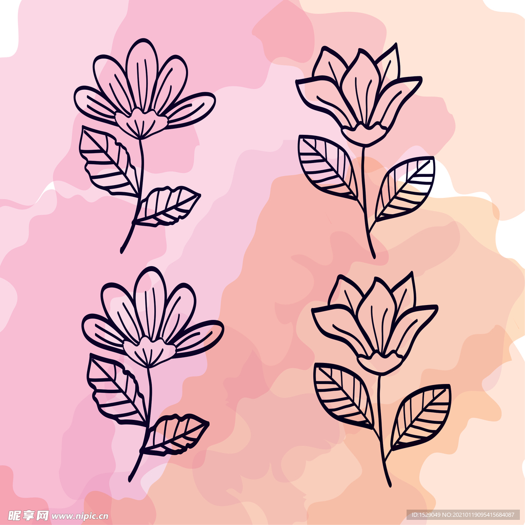 矢量手绘花朵