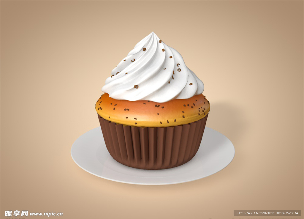 C4D模型纸杯奶油小蛋糕面包