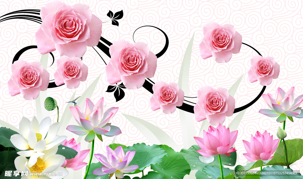 浪漫温馨玫瑰花背景墙