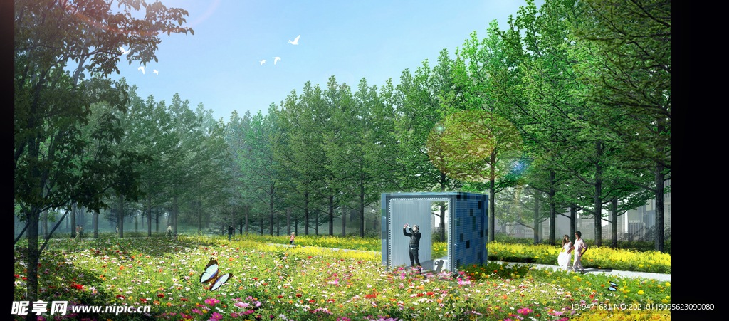 河滨水公园建筑效果图