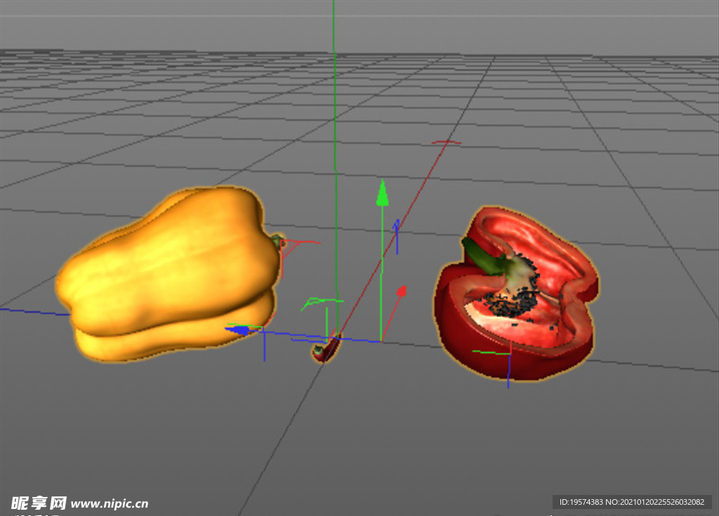 C4D模型红椒黄椒彩椒菜椒青椒