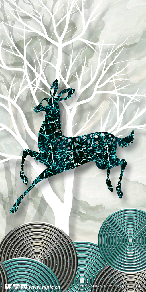 珐琅彩麋鹿抽象装饰画