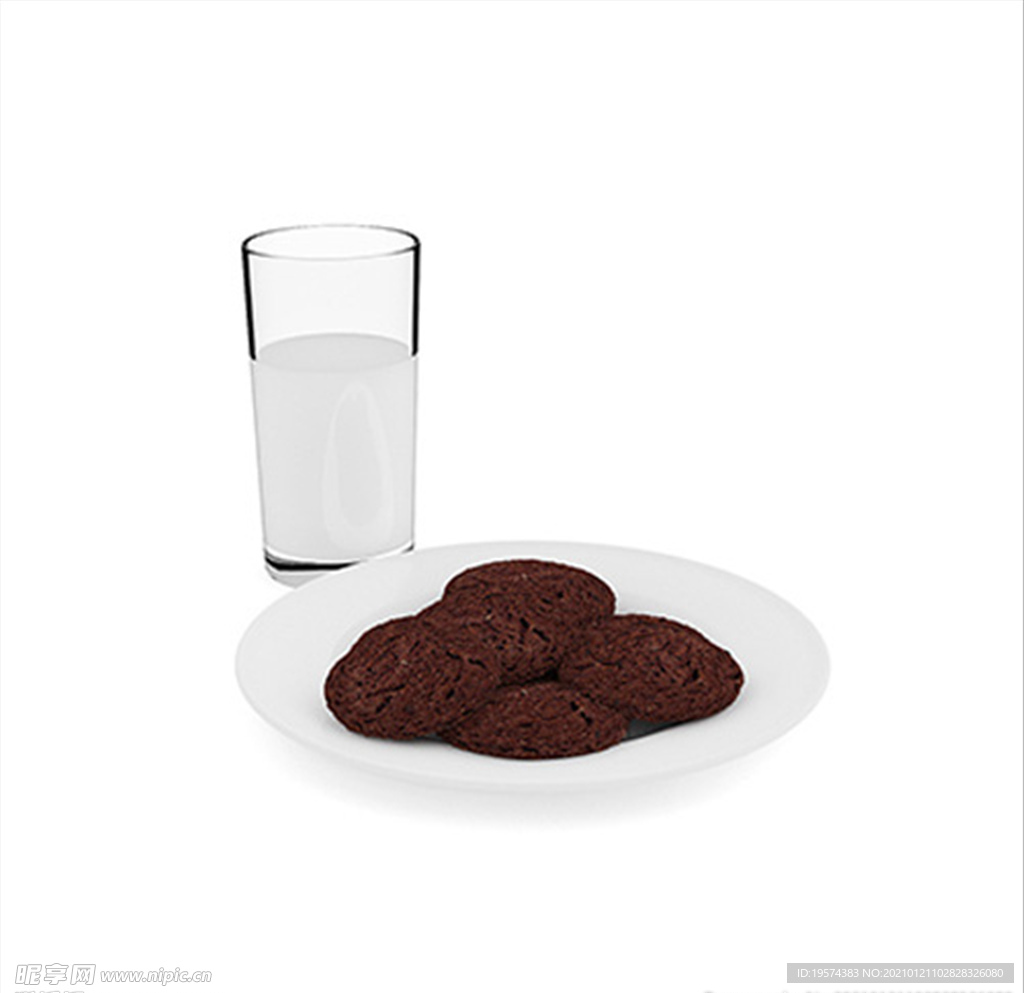 C4D模型巧克力饼干和牛奶