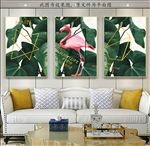 植物叶子火烈鸟三联画