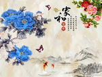 富贵牡丹大理石背景墙