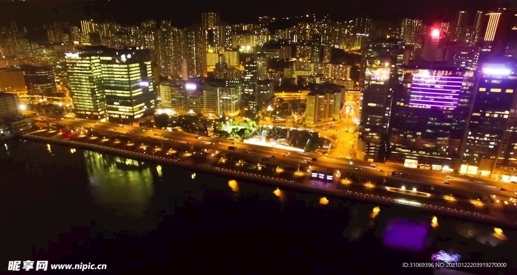高清航拍城市繁华夜景视频