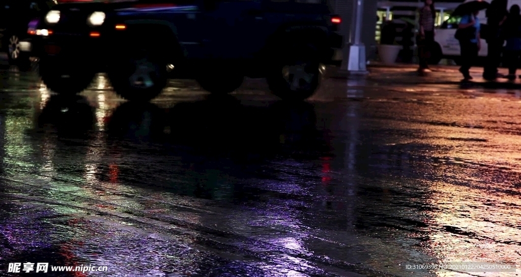 高清城市街夜晚道雨天视频