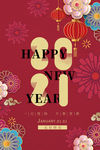 元旦2021新年红色简约海报